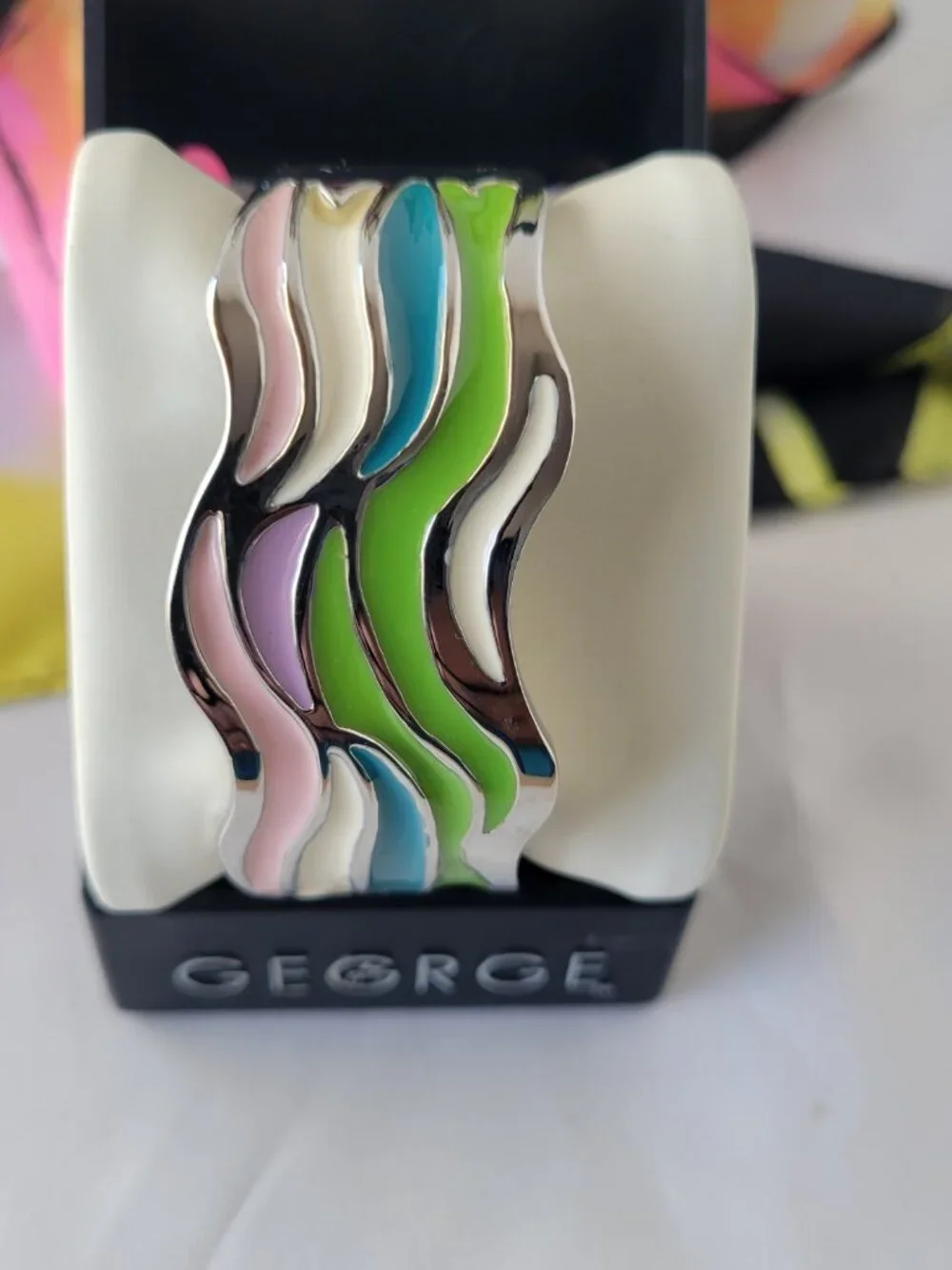 Colorful Wavy Enamel Cuff Watch – Statement Bracelet Style